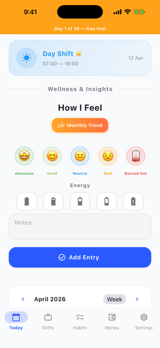 Today — Wellness & Mood Tracking